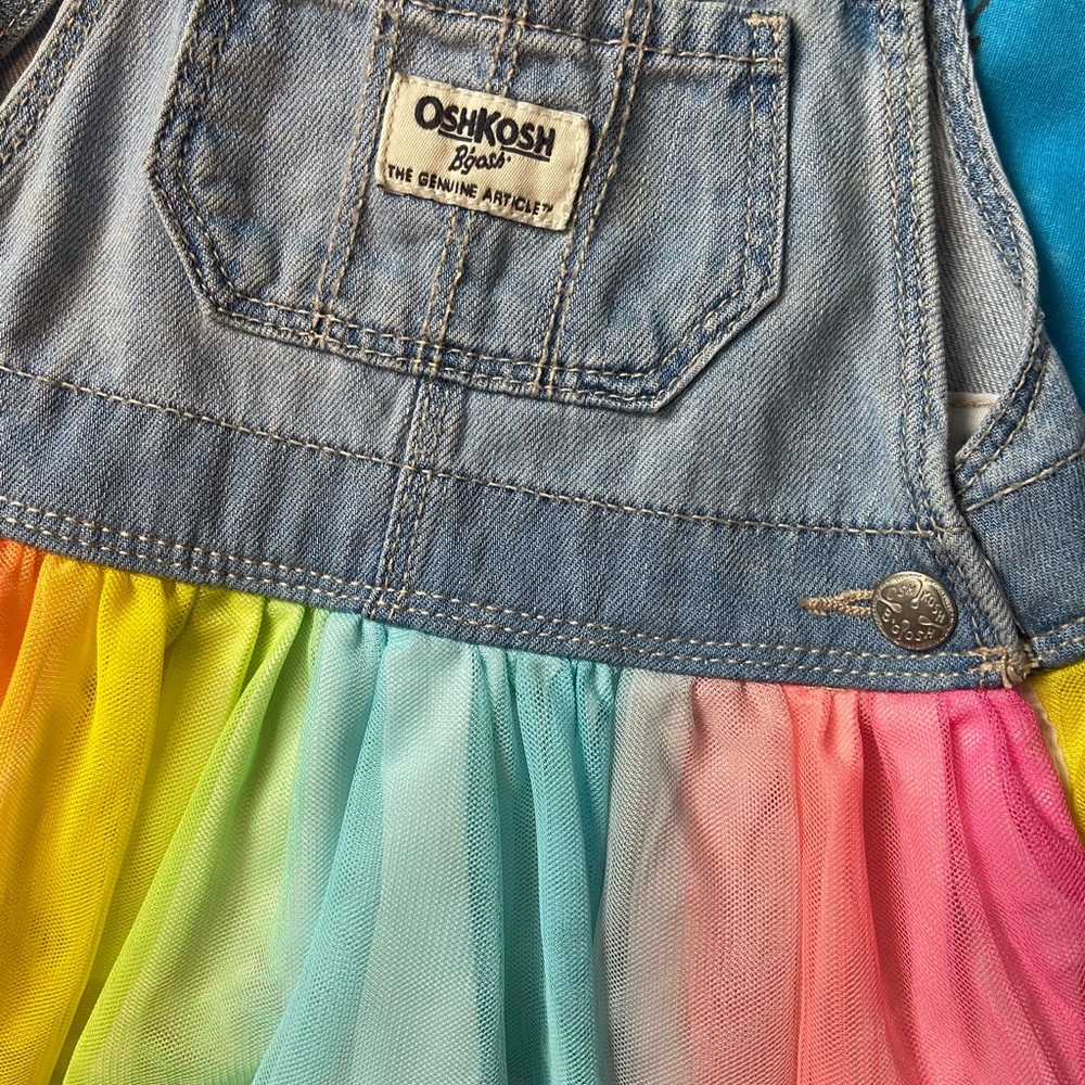 OshKosh B'gosh Denim Rainbow Tutu Overall Dress 9M